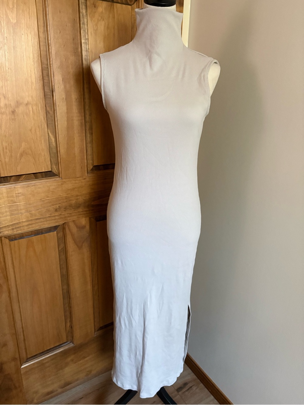 House of Harlow 1960 Sleeveless Ribbed Turtleneck Maxi Dress Cream Pima Cotton S